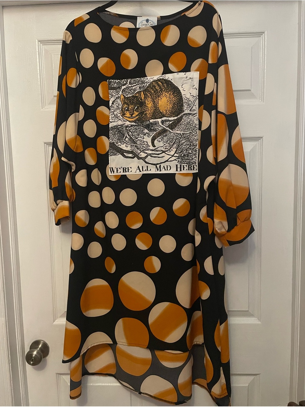 Polka Dot 'We're All Mad Here' Shift Dress - Black & Mustard